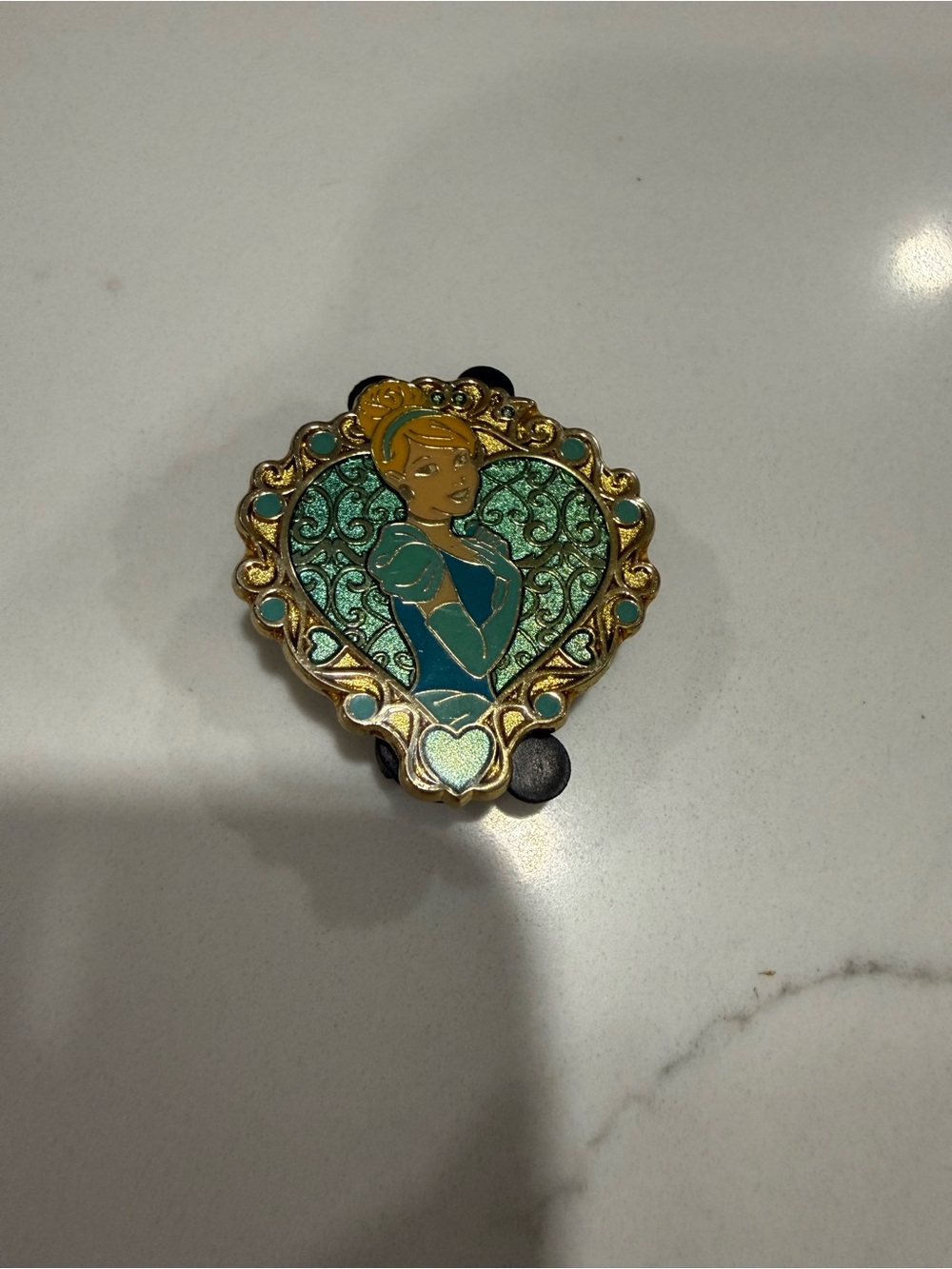 Disney Gold-Tone Enamel Heart Brooch with Teal & Green Accents